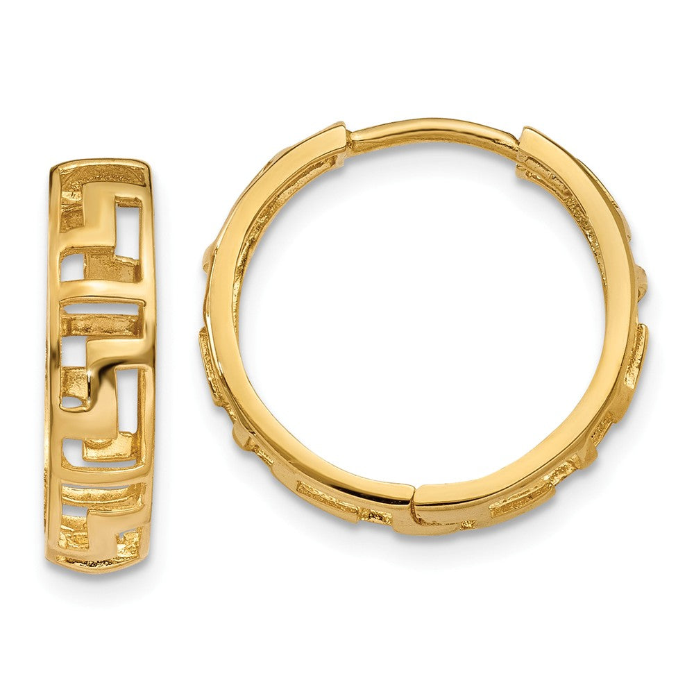 14K Greek Key Hinged Hoop Earrings Main image