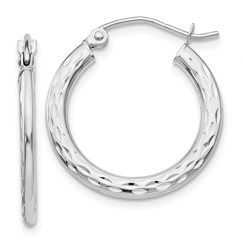 14K White Gold Diamond-cut 2.5x20mm Hollow Hoop Earrings Main image