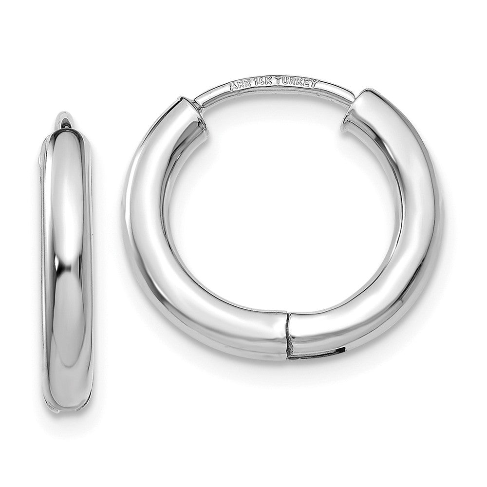14K White Gold Polished Hollow Hinged Hoop Earrings Main image