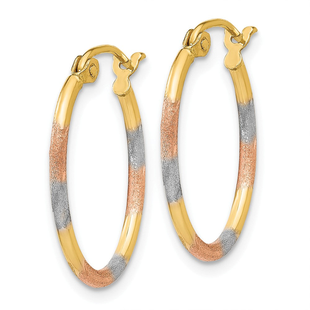 14K With White and Rose Rhodium Diamond Cut Hoop Earrings Secondary image