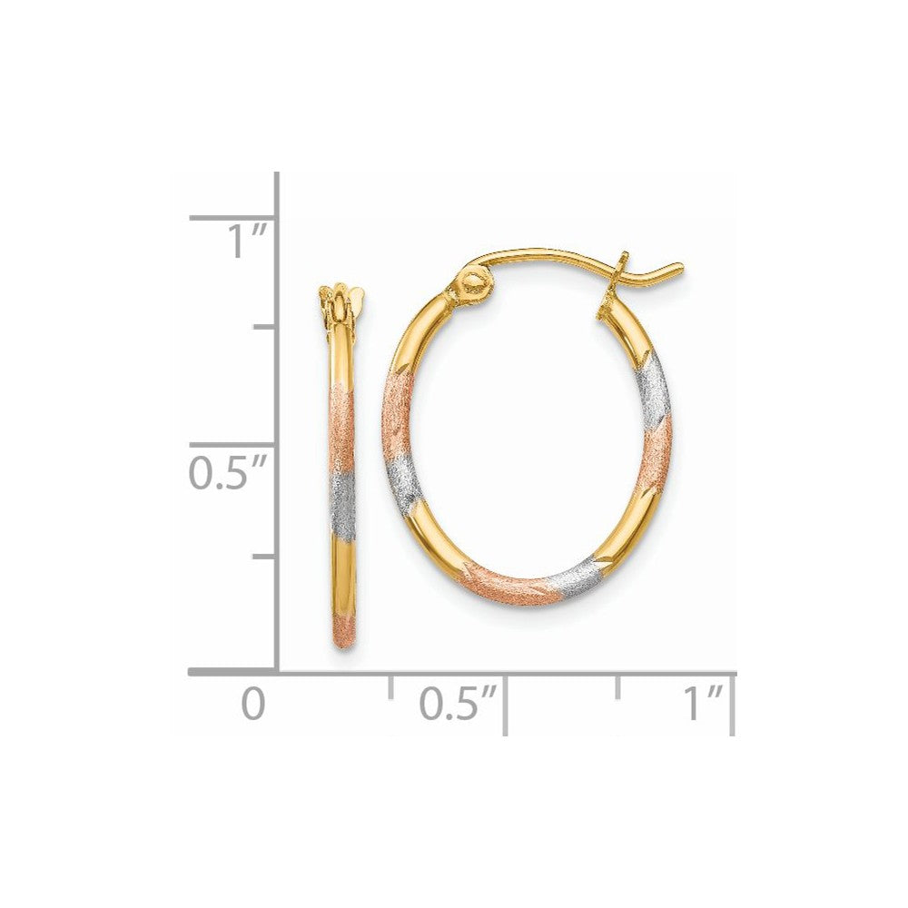 14K & White and Rose Rhodium Diamond Cut Hoop Earrings