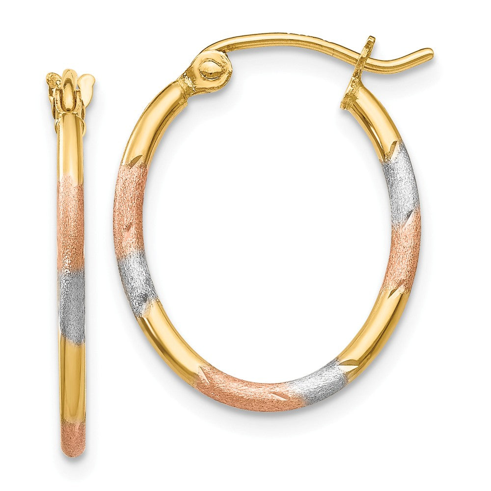14K With White and Rose Rhodium Diamond Cut Hoop Earrings