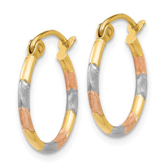 14K With White and Rose Rhodium 1.5mm Satin & Diamond Cut  Hoop Earrings