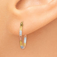 14K With White and Rose Rhodium 1.5mm Satin & Diamond Cut  Hoop Earrings