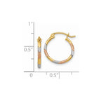 14K & White and Rose Rhodium 1.5mm Diamond Cut Hoop Earrings