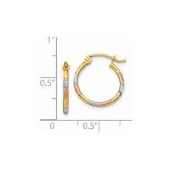14K & White and Rose Rhodium 1.5mm Diamond Cut Hoop Earrings