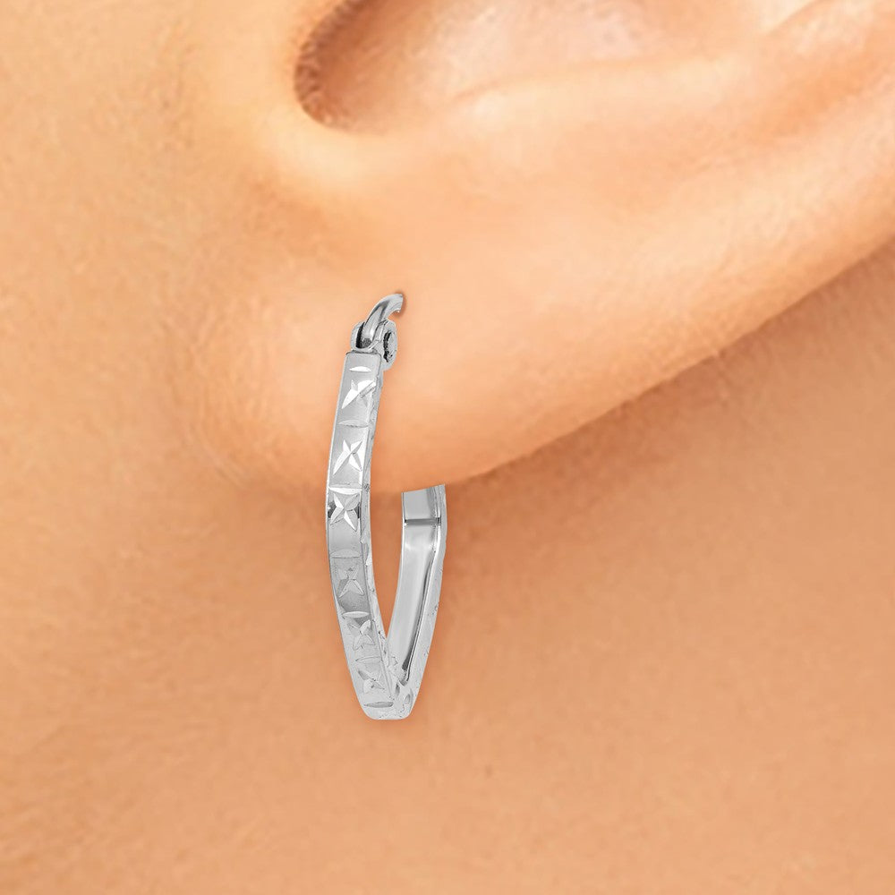 14K White Gold Diamond Cut Squared Hoop Earrings