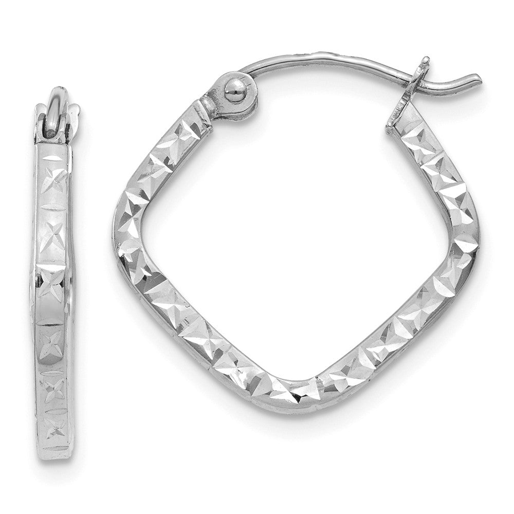 14K White Gold Diamond Cut Squared Hoop Earrings Main image