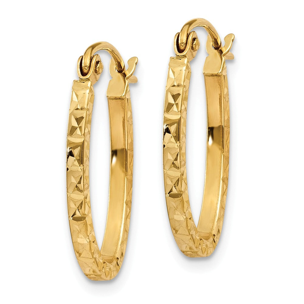 14K Diamond Cut Oval Hollow Hoop Earrings Secondary image
