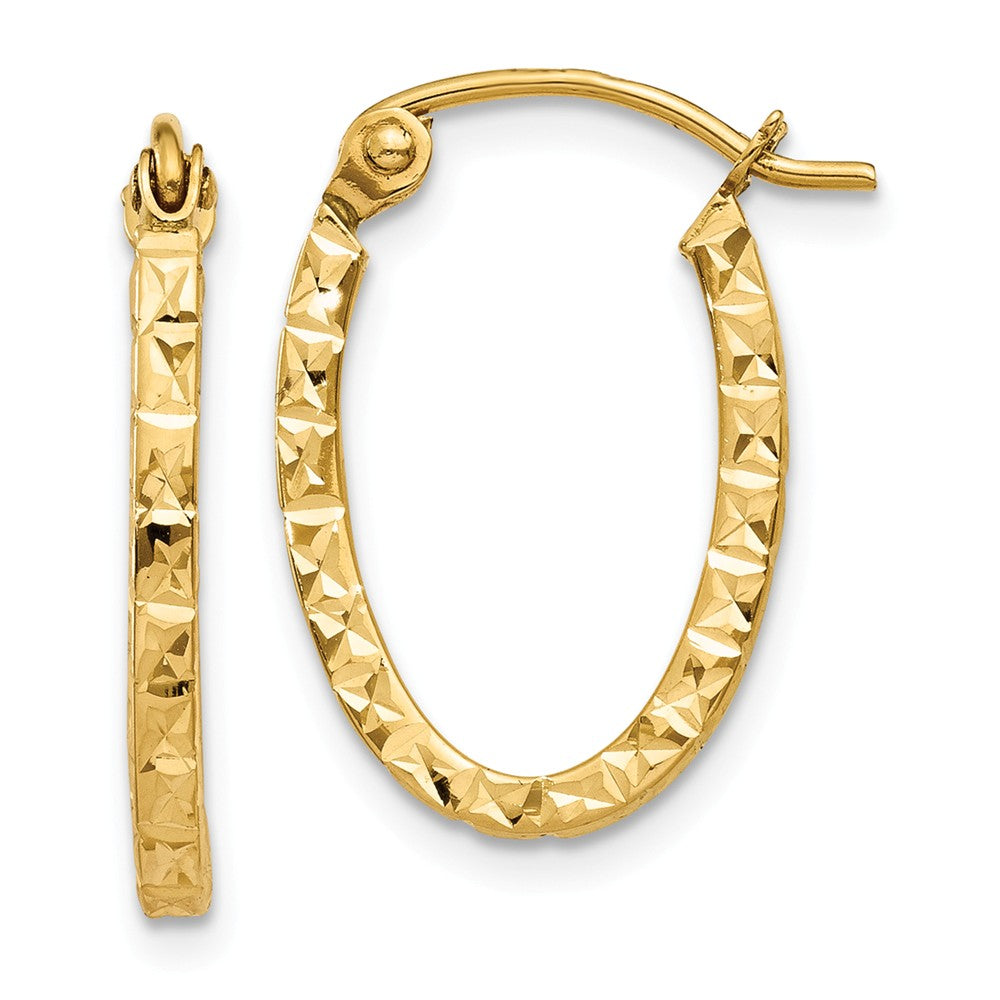 14K Diamond Cut Oval Hollow Hoop Earrings Main image