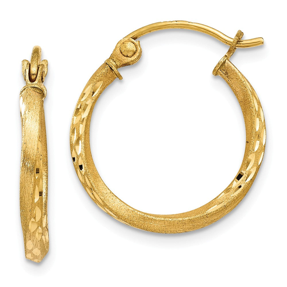 14K Satin Diamond Cut Hollow Twisted Hoop Earrings Main image