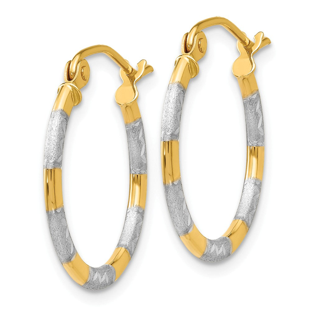 14K With White Rhodium Diamond Cut Hoop Earrings Secondary image