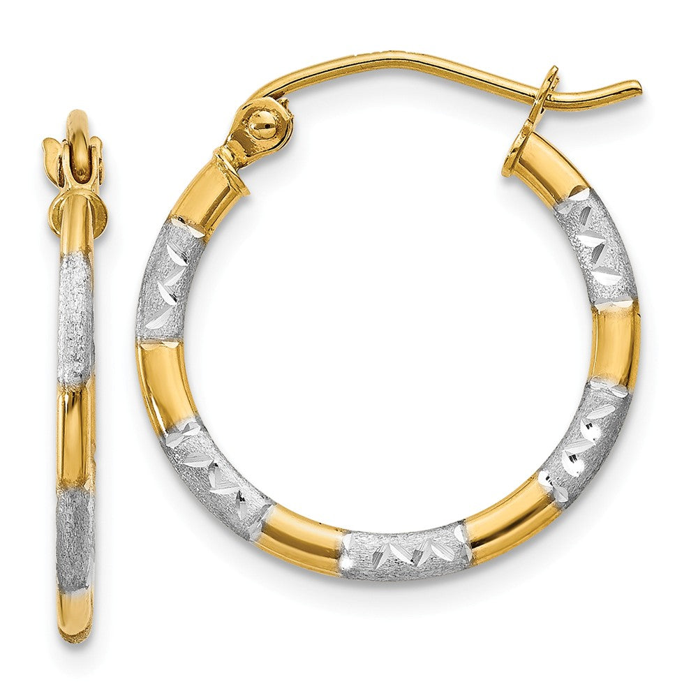 14K With White Rhodium Diamond Cut Hoop Earrings Main image