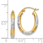 14K & Rhodium 3mm Diamond Cut Oval Hollow Hoop Earrings