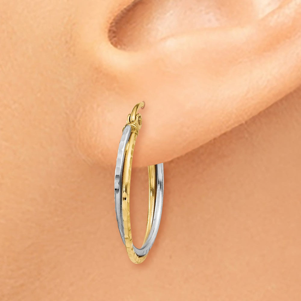 Diamond-Cut Twisted Hoop Earrings in 14K Two-Tone Gold