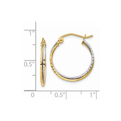 14K Yellow and White Gold Diamond Cut Twisted Hoop Earrings
