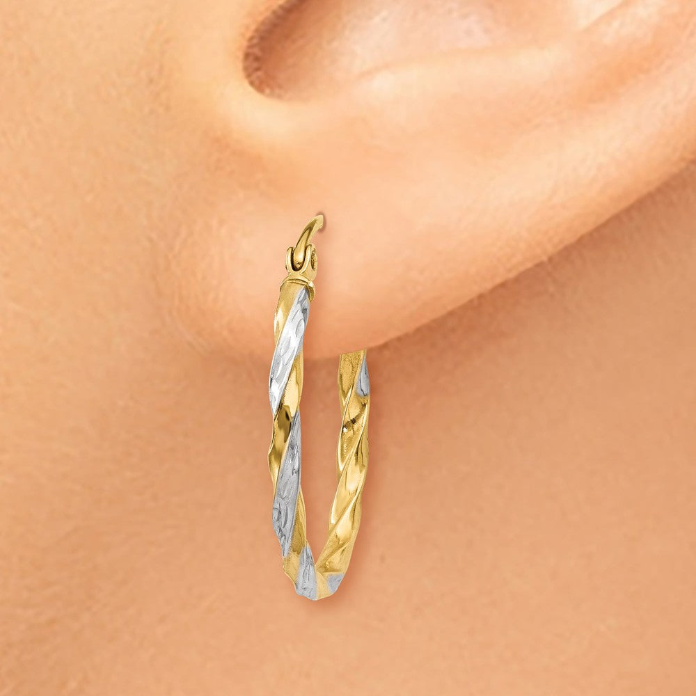 14K & Rhodium Hollow Twisted Hoop Earrings