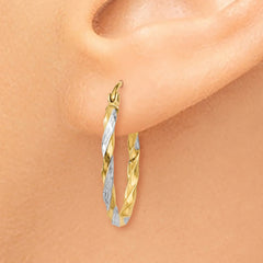 14K & Rhodium Hollow Twisted Hoop Earrings