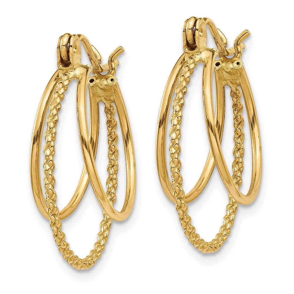 14K Polished and Textured Circle Hoop Earrings Secondary image