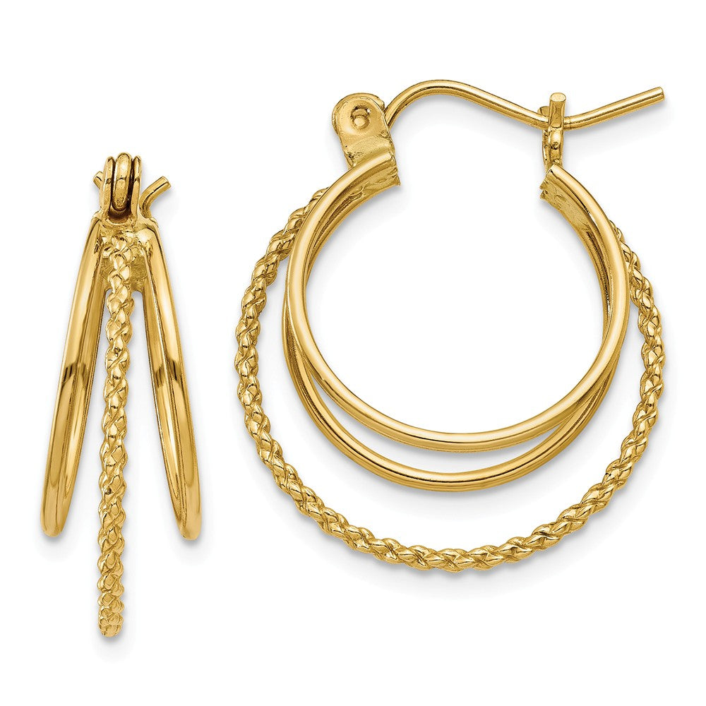 14K Polished and Textured Circle Hoop Earrings Main image