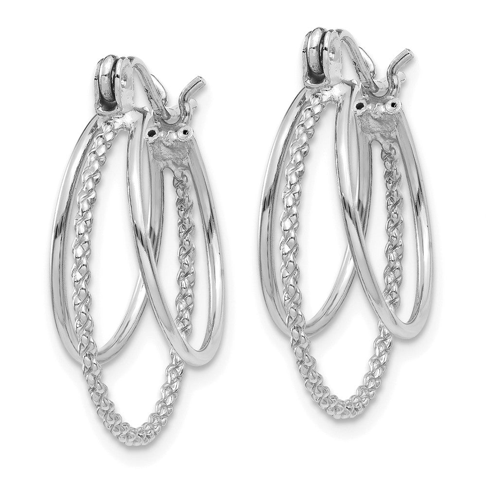 14K White Gold Polished and Textured Circle Hoop Earrings Secondary image
