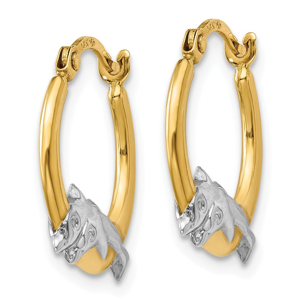 14K & Rhodium Dolphin Hoop Earrings Secondary image