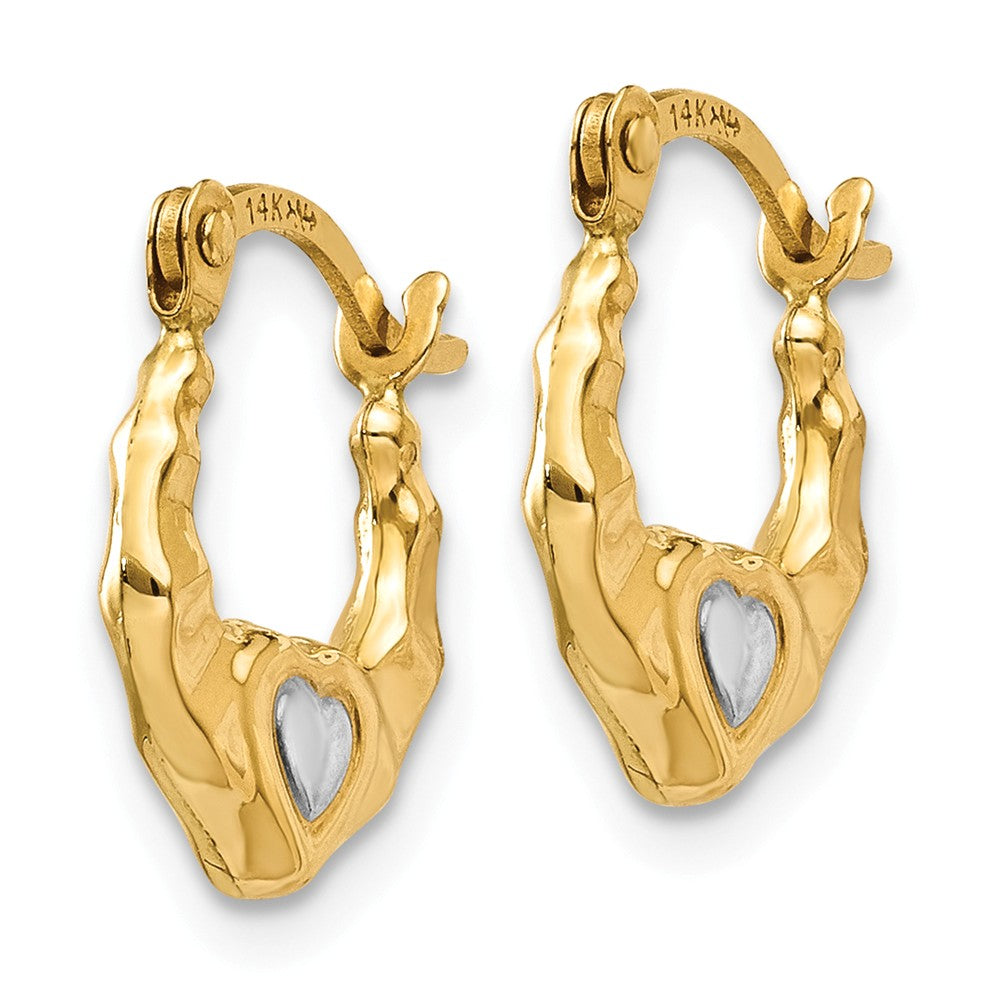 14K & Rhodium Heart Hollow Hoop Earrings Secondary image