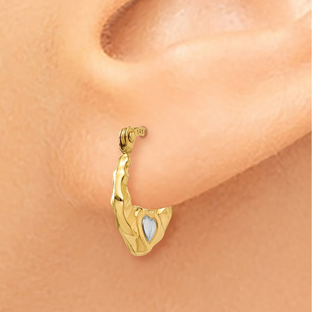 14K & Rhodium Heart Hollow Hoop Earrings