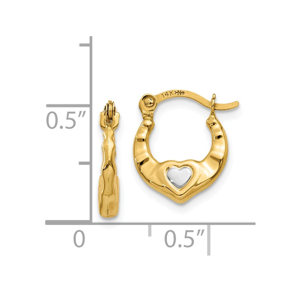 14K & Rhodium Heart Hollow Hoop Earrings