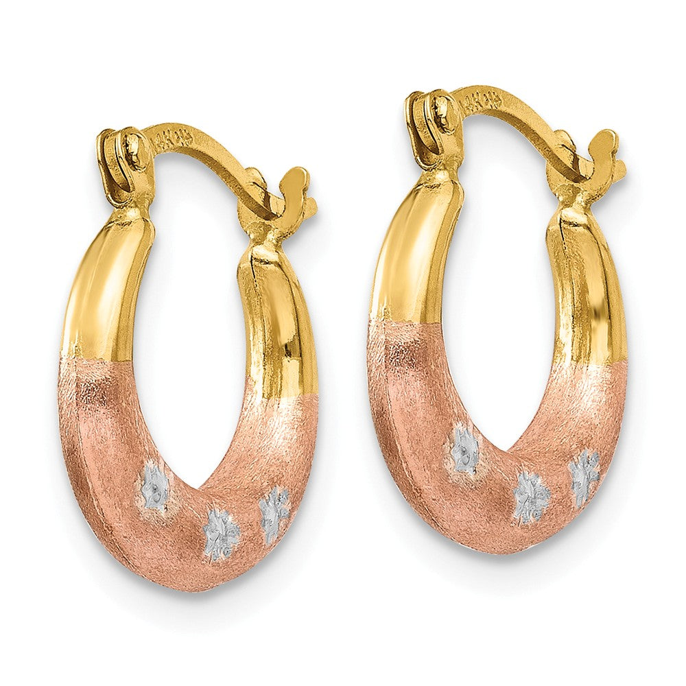 14K & White and Rose Rhodium Flower Hoop Earrings Secondary image