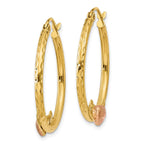 14K & Rose Heart Diamond Cut  Hoop Earrings