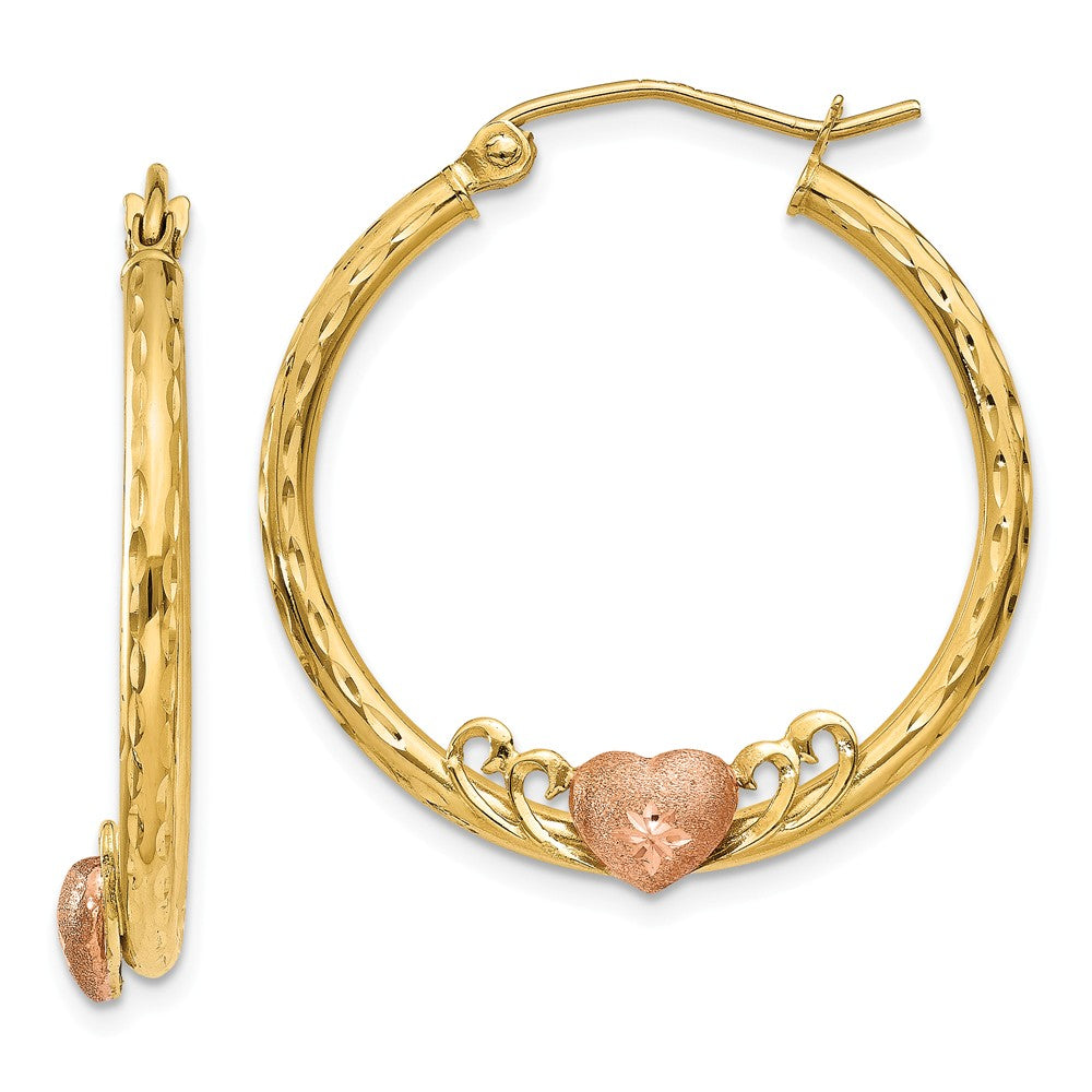 14K & Rose Heart Diamond Cut  Hoop Earrings Main image