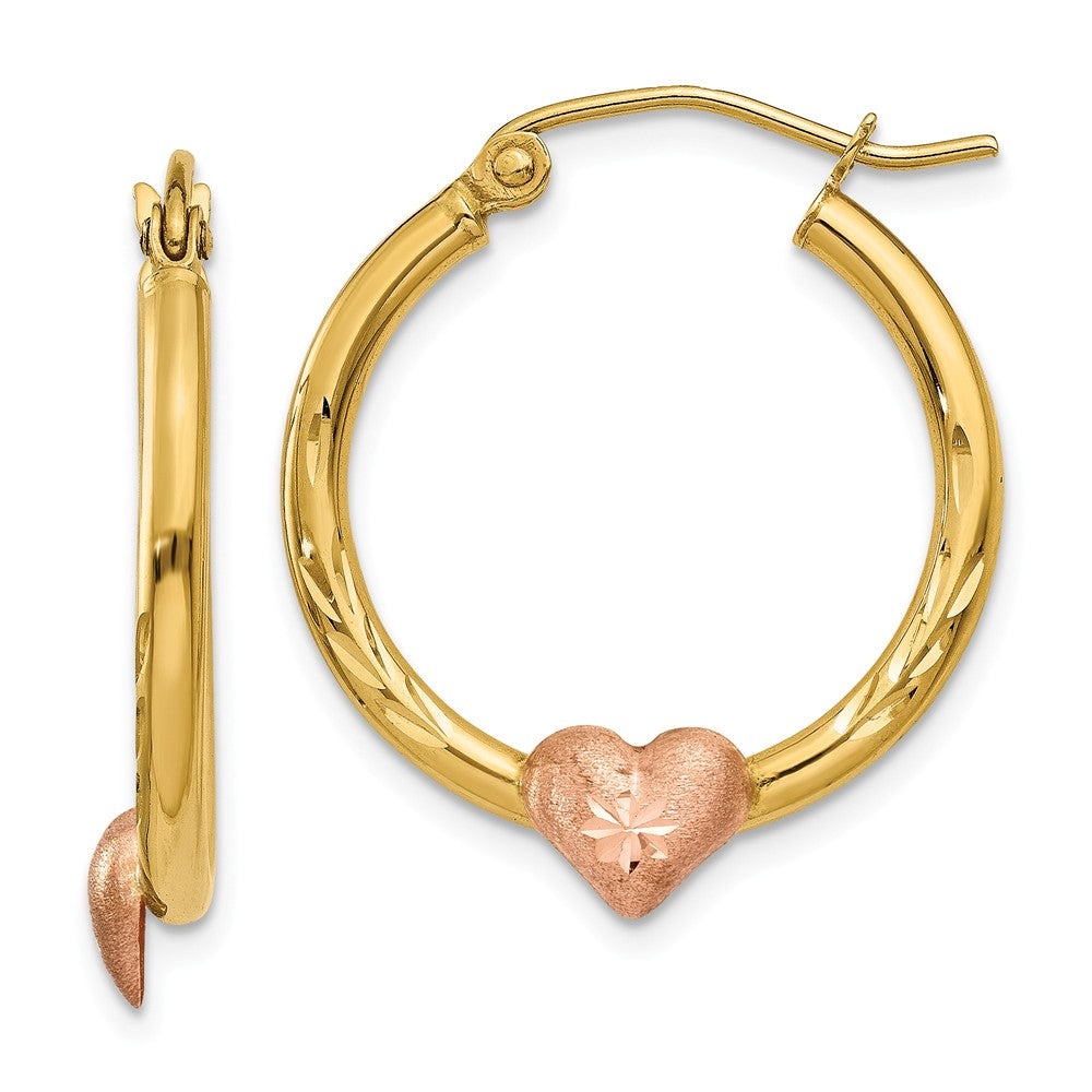 Heart Hoop Earrings in 14K Two-Tone Yellow & Rose Gold