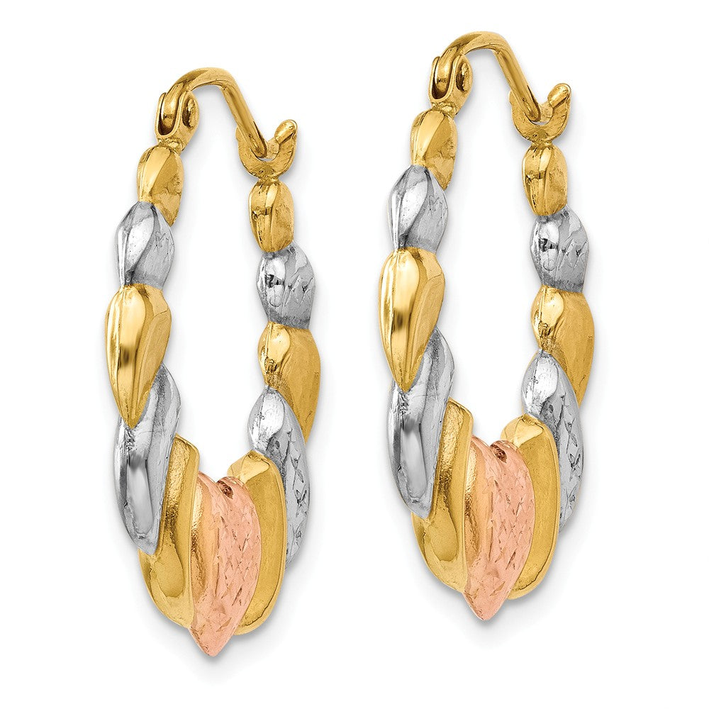 14K & White and Rose Rhodium Scalloped Heart Hoop Earrings Secondary image
