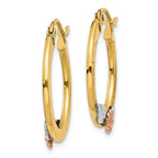 14K Yellow & Rose Gold With  Rhodium Diamond Cut Flower Hoop Earrings