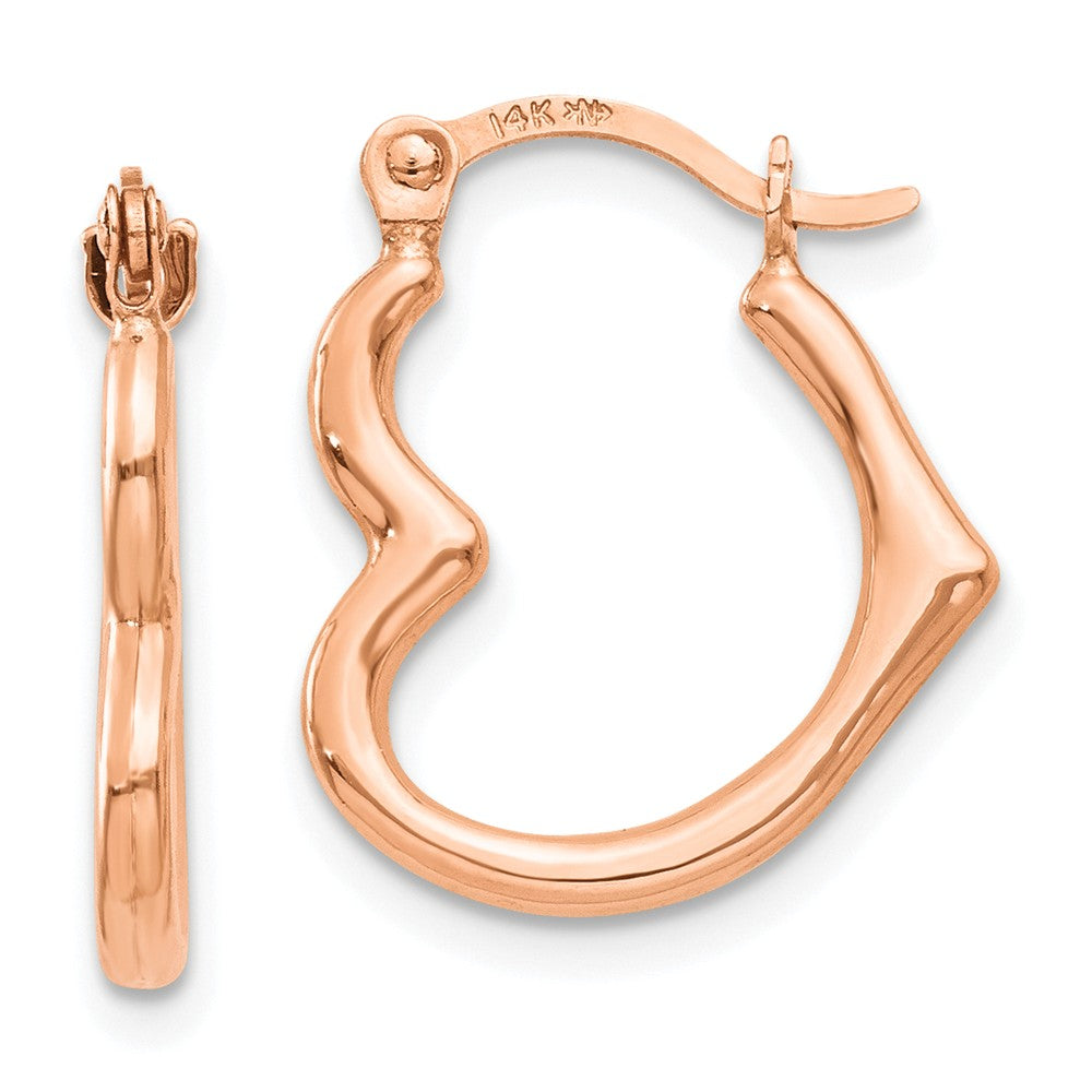 14K Rose Gold Heart Shaped Hollow Hoop Earrings Main image