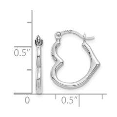 14K White Gold Heart Shaped Hollow Hoop Earrings