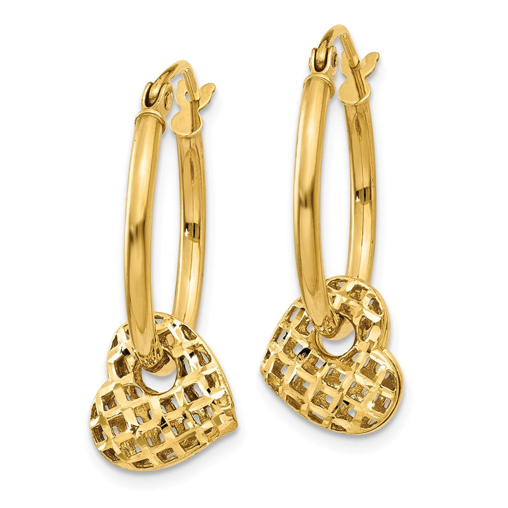 14K Moveable Heart Hoop Earrings Secondary image