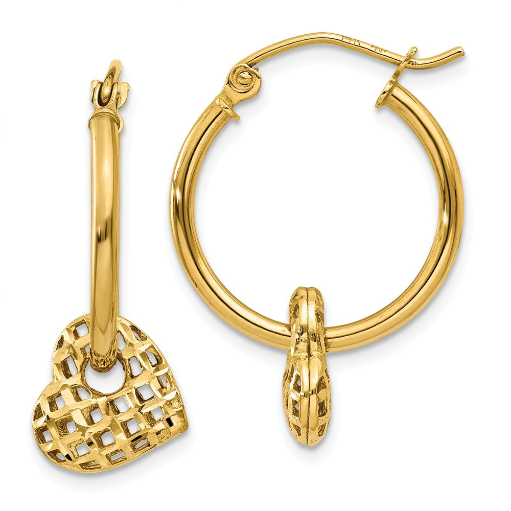 14K Moveable Heart Hoop Earrings Main image