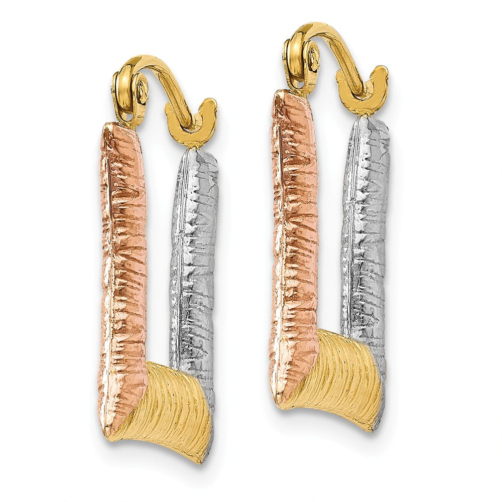 14K & White & Rose Rhodium Hollow Textured Square Hoop Earrings Secondary image