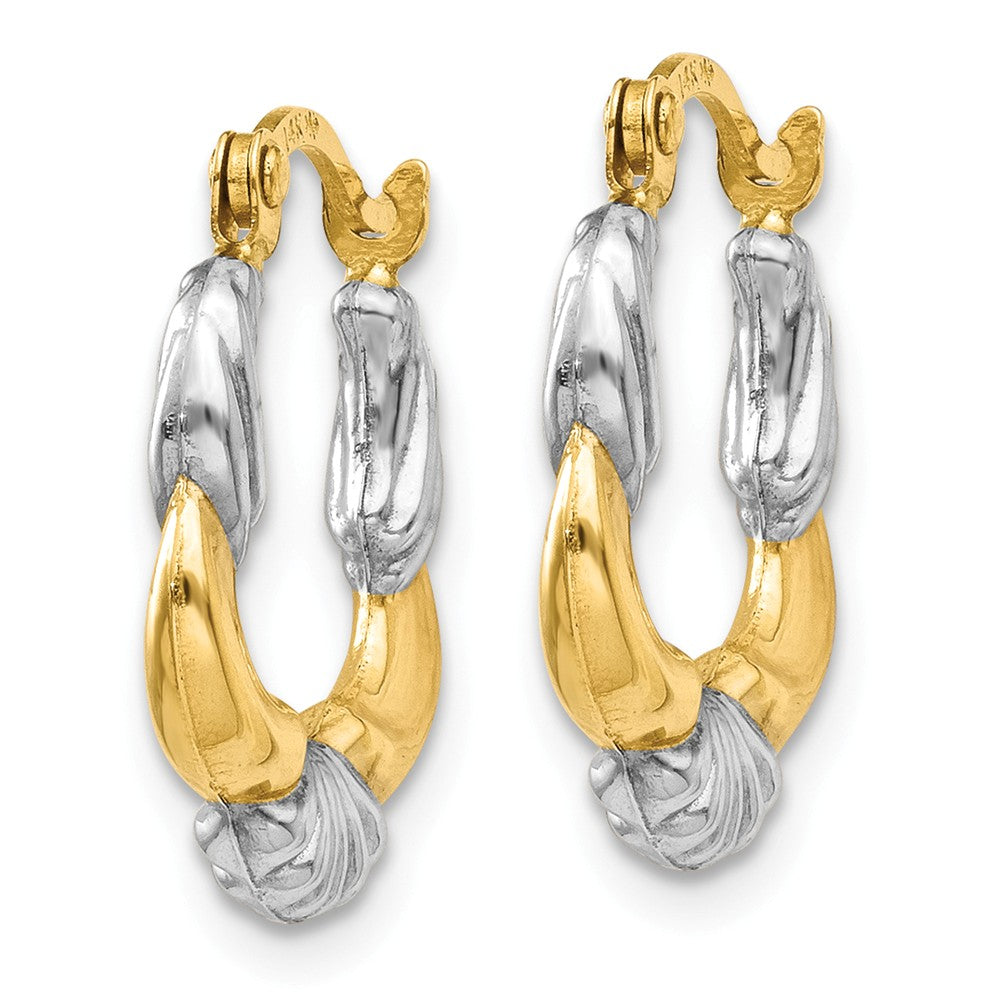 14K & Rhodium Hollow Scalloped Hoop Earrings