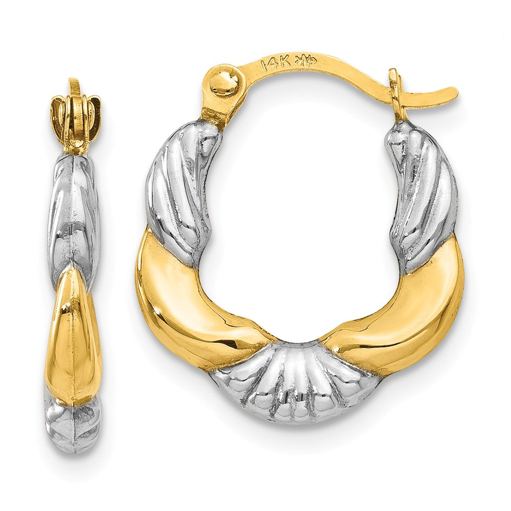 14K & Rhodium Hollow Scalloped Hoop Earrings