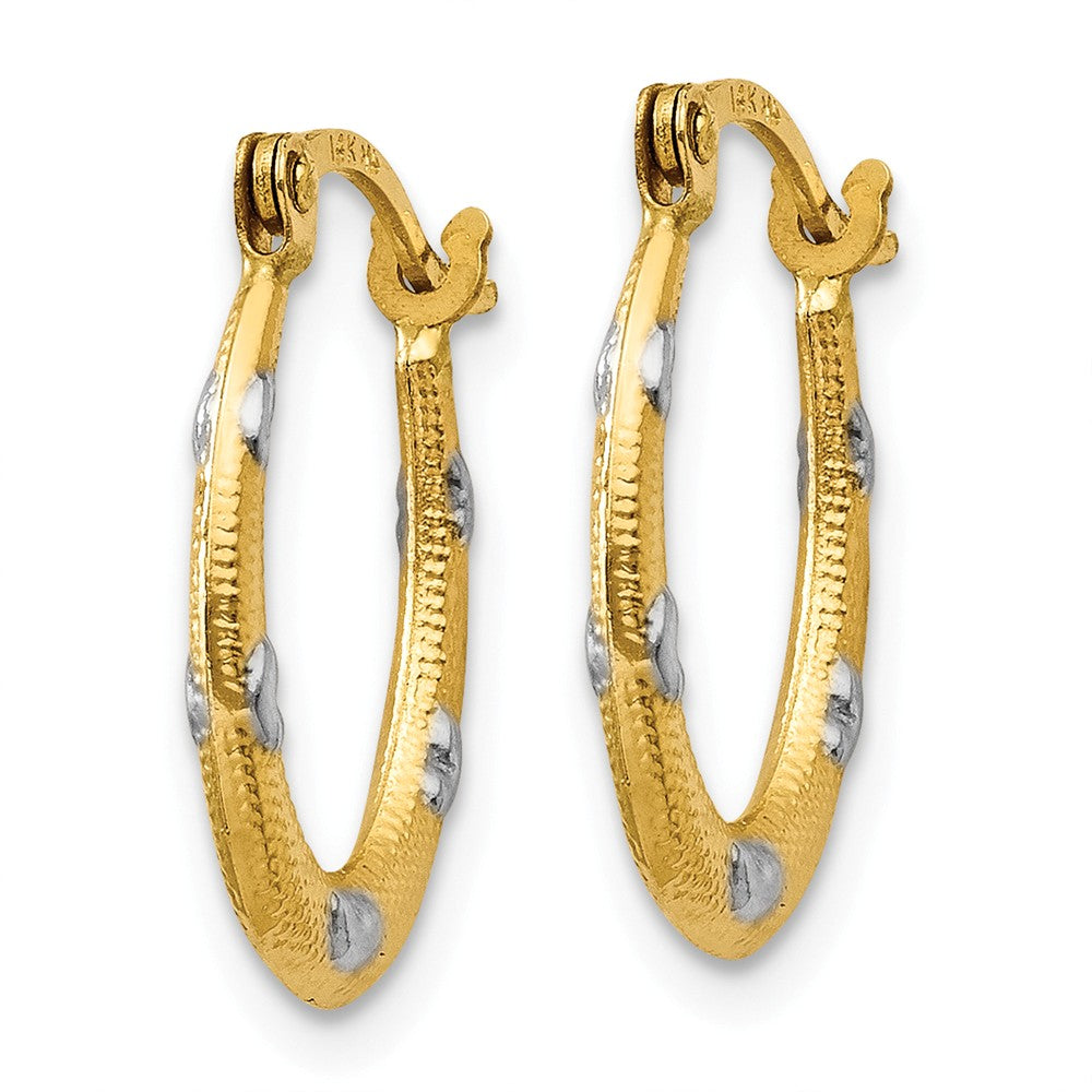 14K Rhodium Textured Hollow Oval With  Hearts Hoop Earrings Secondary image