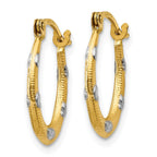 14K Rhodium Textured Hollow Oval With  Hearts Hoop Earrings