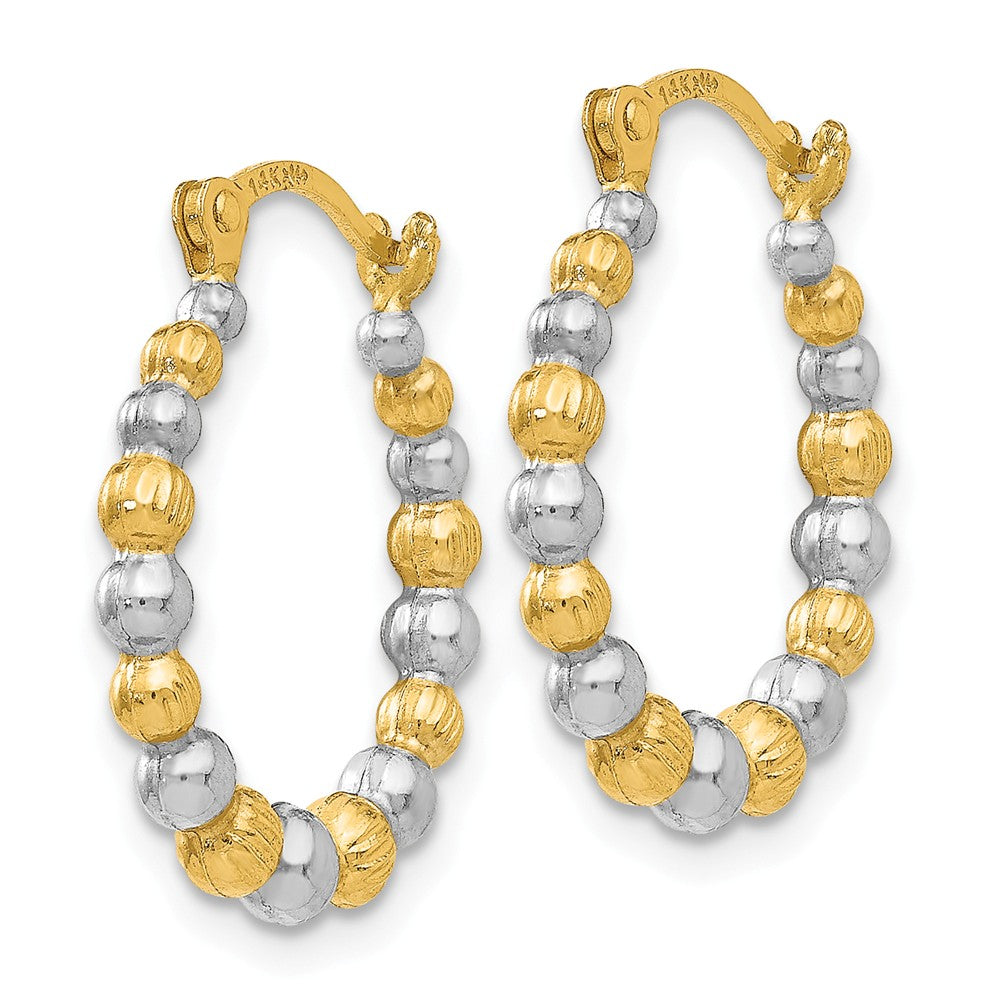 14K & Rhodium Beaded Hoop Earrings Secondary image