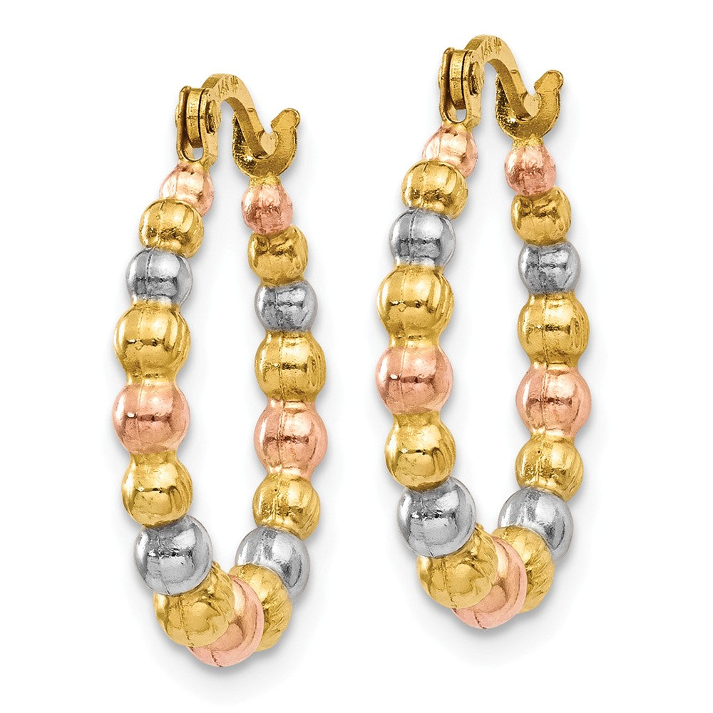 14K & White and Rose Rhodium Beaded Hoop Earrings Secondary image