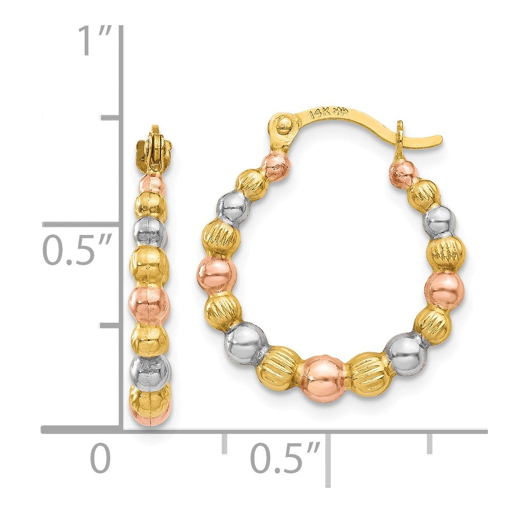 14K & White and Rose Rhodium Beaded Hoop Earrings