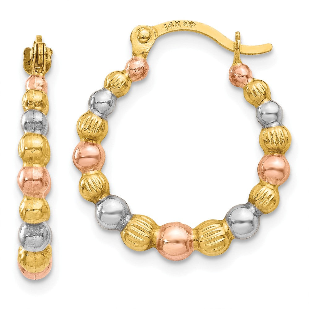 14K & White and Rose Rhodium Beaded Hoop Earrings Main image