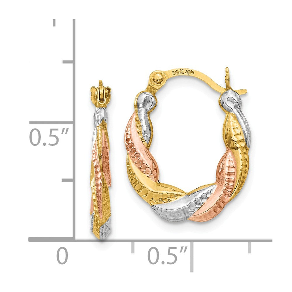 14K & White and Rose Rhodium Hollow Scalloped Hoop Earrings