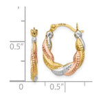 14K & White and Rose Rhodium Hollow Scalloped Hoop Earrings